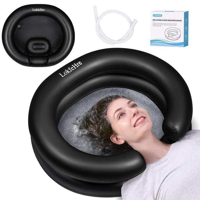 LOKFEHRE Large Portable Inflatable Hair Washing Basin for Bedridden - Wash Hair in Bed with Inflatable Shampoo Bowl.For Elderly,Disabled,Injured,Ideal Inflatable Sink for Locs Detox (Black)