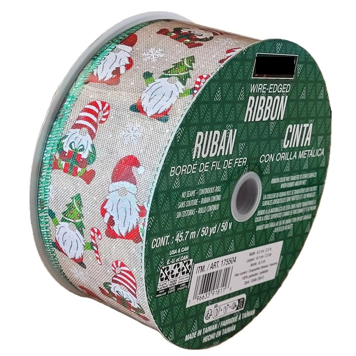 Kirkland Wire Edged Christmas Gnome Burlap Ribbon 50yards X 2.5inch