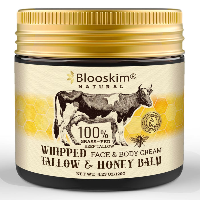 Beef Tallow Cream for Face – Organic Whipped Tallow Balm with Honey – Beef Tallow Moisturizer for Skin – Tallow Face Moisturizer for Wrinkles, Dry Skin For Men and Women – Beef Tallow Lotion - 3.53 Oz