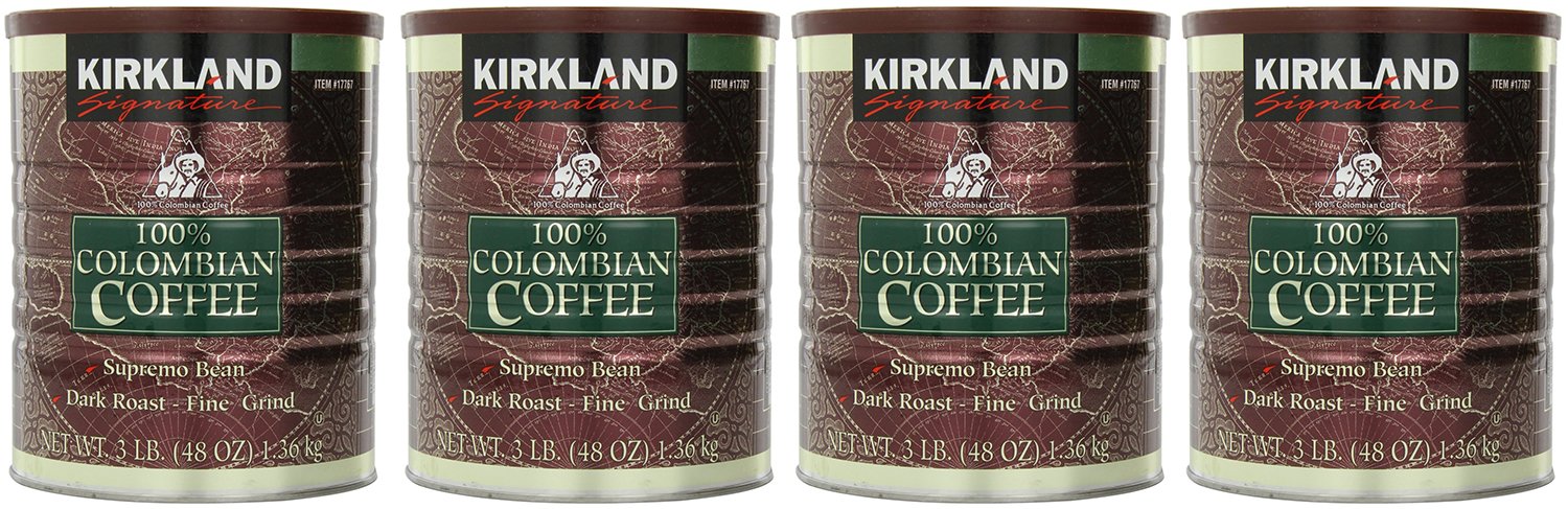 Kirkland Signature, Colombian ncZFD Coffee Supremo Bean 3 Pounds (Pack of 4)