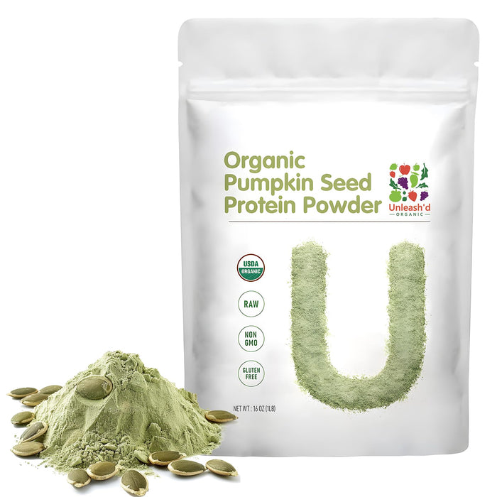UNLEASH'D ORGANIC Organic Pumpkin Seed Protein Powder 16 oz Enhances Immune System Function Organic Plant-Based Protein Powder No Artificial Sweeteners Non-GMO Vegan