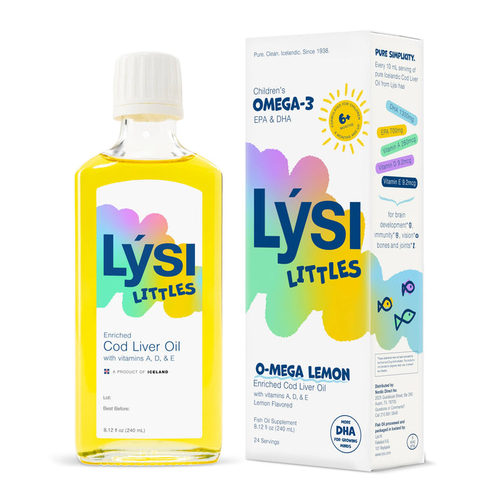 Lysi Littles Enriched Cod Liver Oil Lemon Flavor-Pure & Natural Omega-3 for Babies and Children with Vitamin D, Icelandic, GMP Certified, 1000 mg EPA & DHA per 5 ml Serving