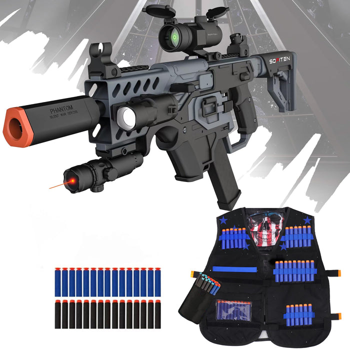 Retros Market Toy Gun Automatic Sniper Rifle with Tactical Vest Kit, Scope. Toy Foam Blaster Dart Toys with 120 Darts, IR and Flashlight. The Shooting Activity Game for Kids Age 8+