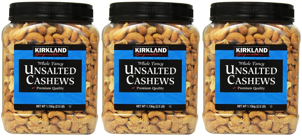 Kirkland Signature Unsalted Cashews, 2.5 Pound (3 Pack)