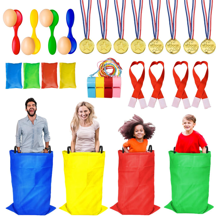 Retros Market Potato Sack Race Bags - Sack Race Bags for Adults and Kids, Bean Bag Toss Game, 3 Legged Relay Race, Egg Spoon Game, Carnival Outdoor Lawn Game for Easter, Halloween, Christmas, Birthday Party
