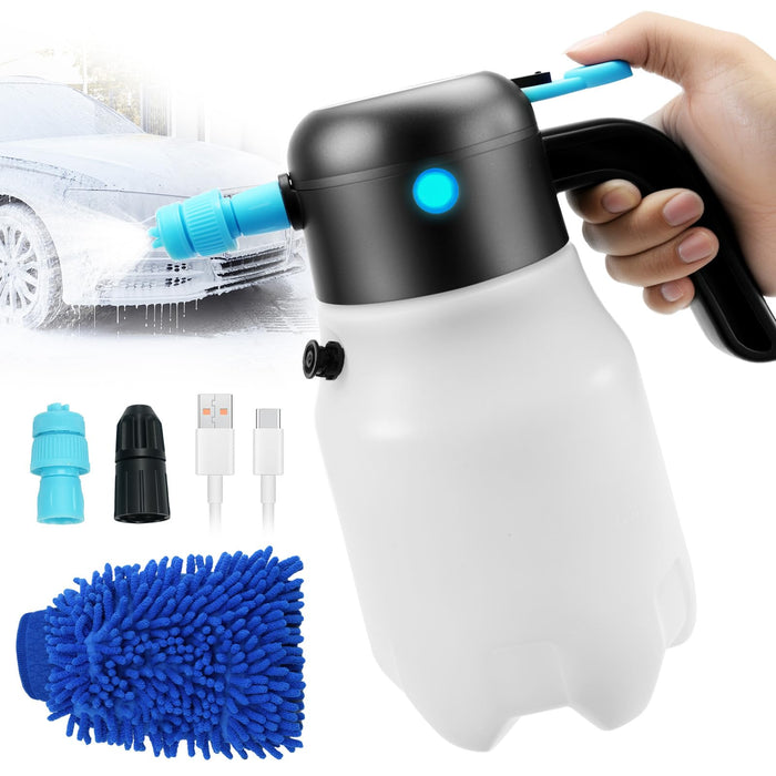 SideKing Electric Foam Sprayer Car Wash, 60PSI Foam Sprayer Auto Pressurized with 2 Nozzles(Foam/Water Stream), Built-in 7.4V Pump, 2x2000mAh Battery, for Car Wash, Window Cleaning, Garden&Home Use-68oz/2L