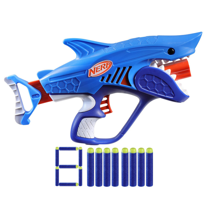 Retros Market Junior Wild Sharkfire, Easy Play Dart Blaster, 8 Nerf Elite Darts, Nerf Blaster Shark Toys for 6 Year Old Boys & Girls & Up, Outdoor Toys