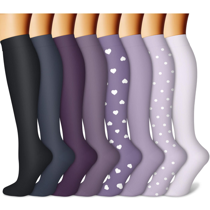 CHARMKING Compression Socks for Women & Men (8 Pairs) 15-20 mmHg Graduated Copper Support Socks are Best for Pregnant, Nurses - Boost Performance, Circulation, Knee High & Wide Calf (L/XL, Multi 58)