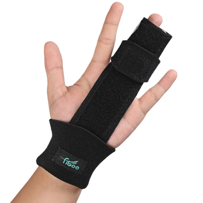 fibee 2 Finger Splint Trigger Finger Splint Adjustable Two Finger Splint Full Hand and Wrist Brace Support, Metal Straightening Immobilizer Treatment for Sprains, Mallet Injury, Arthritis(L/XL)