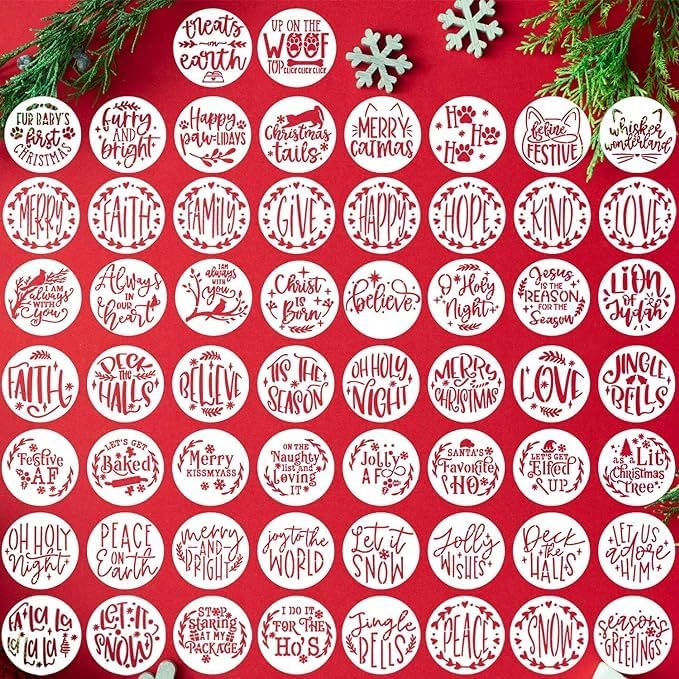 Christmas Stencils for Painting on Wood Slice,3" Small Christmas Stencils for Crafts Reuable Xmas Holiday Stencil for Tiered Tray Wood Sign Decor