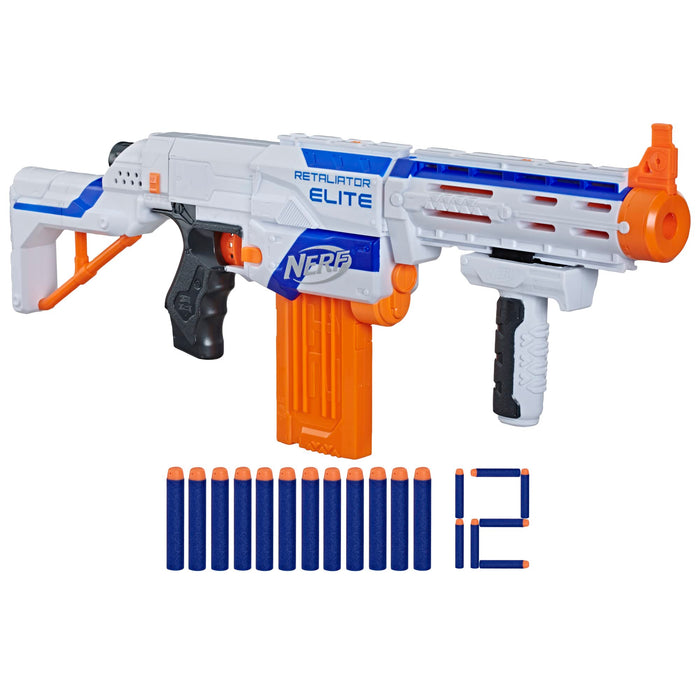Retros Market N-Strike Elite Retaliator Blaster, Stock, Grip, Barrel, 12-Clip, 12 Darts, Outdoor Toys for Kids 8+ (Amazon Exclusive)