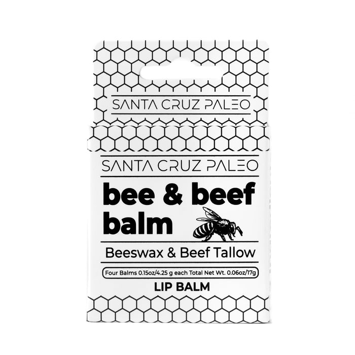 Santa Cruz Paleo Grass Fed Beef Tallow & Beeswax Lip Balm, 4 Pack, Beef Tallow for Skin Care Moisturizer, Lip Care for Dry Chapped Lips, Hypoallergenic for Sensitive Skin, Long Lasting & Vitamin Rich