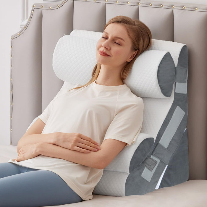 MEGCXIT 4PCS Bed Wedge Pillow for Headboard, 10-in-1 Adjustable Foam Wedge Pillow for Acid Reflux Relief, 23” Wide Triangle Pillow Wedge for Post Surgery, Back Pain Relief & Snoring, White/Grey