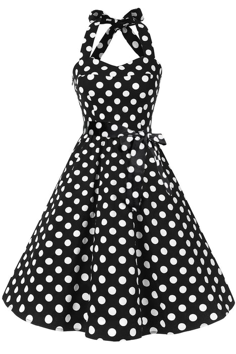 Topdress Women'sVintage Polka Audrey Dress 1950s Halter Retro Cocktail Dress Black Dot M