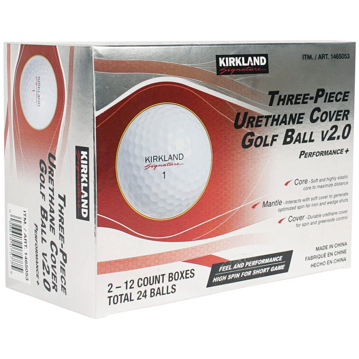 Kirkland Signature Three-Piece Urethane Cover Golf Ball v2.0 Performance + Total of 24 Balls, White