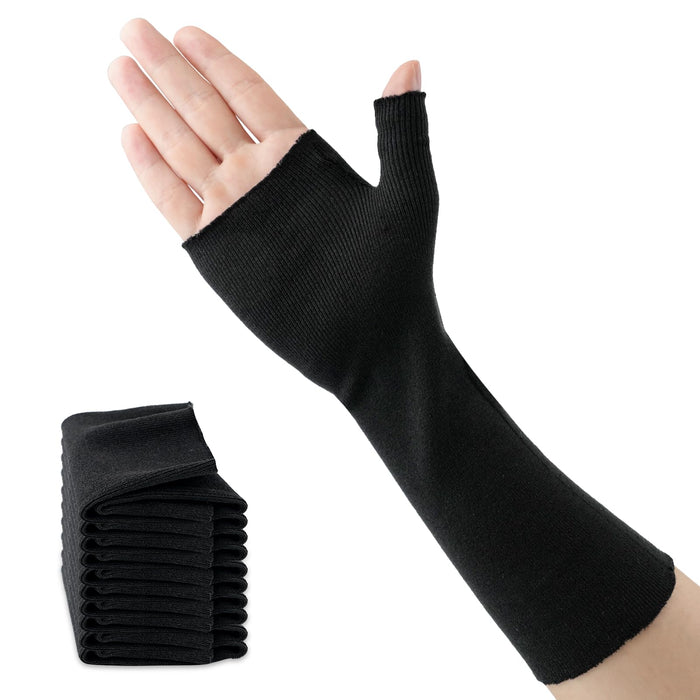 Velpeau Hand Socks for Splint (Pack of 10), Elastic Cotton Stockinette Tubing for Arm, Wrist Brace with Thumb Spica Liner, Gauze Sleeve, Under Cast Wrap, Arm Cover for Men and Women (Black, Firm Version, M)