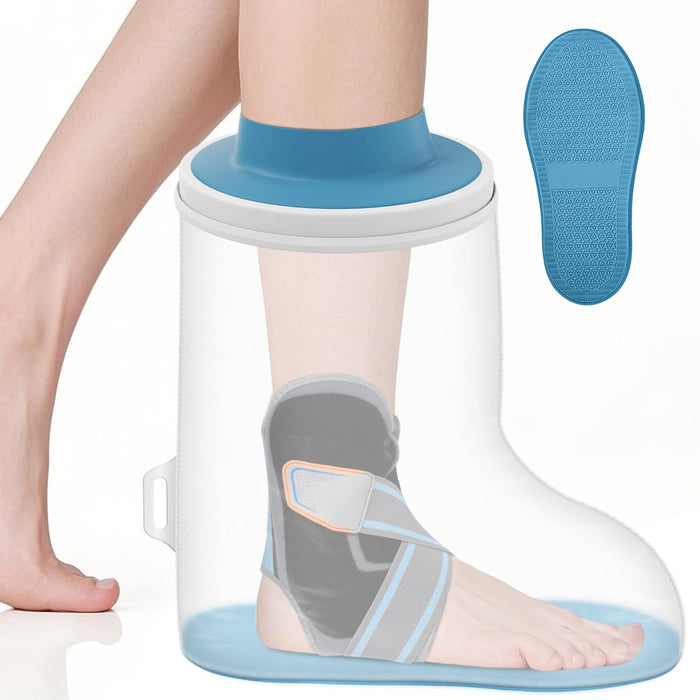 Waterproof Foot Cast Cover for Shower Adults with New Upgraded Non-Slip Padding Bottom, Reusable Ankle Cast Protector for Foot Surgery to Keep Wound & Bandages Dry