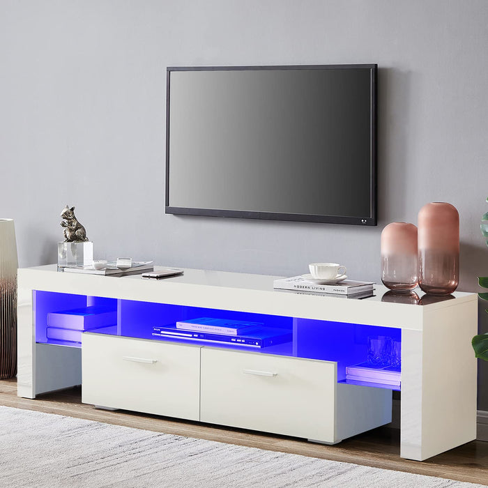 Nrizc White LED TV Stand for 75 Inch TV, High Gloss Entertainment Center with Storage Drawer, Console Table for Living Room, Bedroom