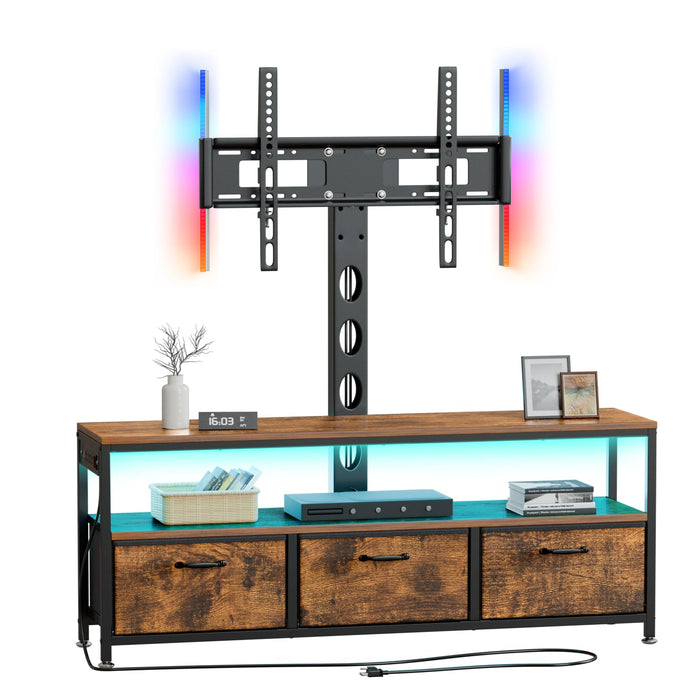 JUSTOGO TV Stand with Mount and Power Outlet, TV Stand with Drawers Storage for Living Room Bedroom, LED Entertainment Center for 45/55/60/65 inch, Height Adjustable Media Console, Rustic