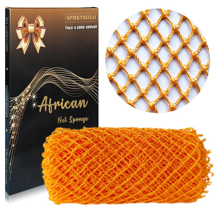 SPMKTBOZAI African Net Sponge Authentic, African Exfoliating Sponge Real African Net Black Owned, African Bath Sponge Back Scrubber, Body Exfoliator Shower Bath Accessories (Orange Color)
