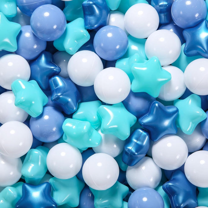 Retros Market Ball Pit Balls for Ball Pits - 200 Pcs Blue Star and Round Balls Crush Proof Plastic Children's Toy Balls Stars for Birthday Party Pool Indoor Outdoor