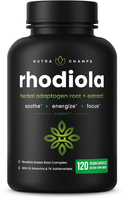 NutraChamps Rhodiola Rosea Capsules [120] Rosavin Plus Salidrosides | Rhodiola Rosea Extract Supplement | 300mg Vegan Pills | Rhodiola for Energy, Stress Relief, Mood Support and Focus