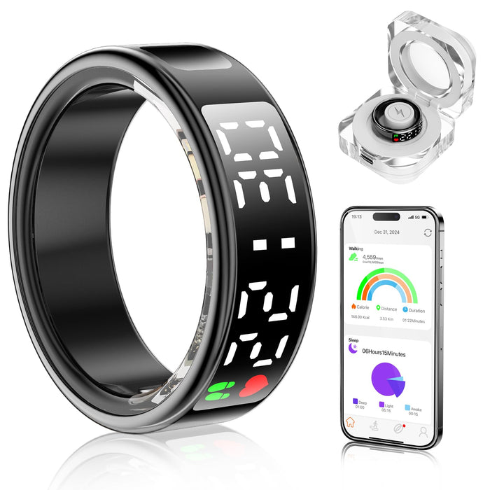 Evelame Smart Ring Health Tracker with Display Screen & Touch Button, Bluetooth Connection Health Ring for Women Men, Tracks Heart Rate/Blood Oxygen/Sleep/Steps/Sports Activities, IP68 Waterproof