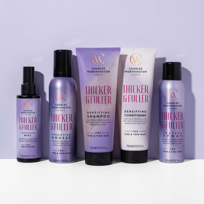 Charles Worthington Thicker and Fuller Densifying Conditioner, Hair Thickening Conditioner for Fine Hair, Hair Thickening Products for Women and Men, Salon Hair Repair, 250 ml