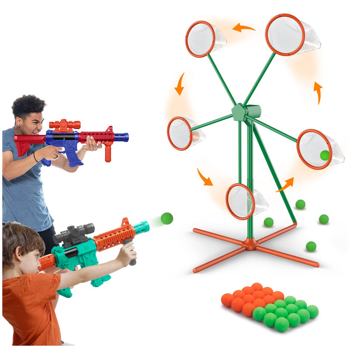 Retros Market Shooting Games Toys for Age 5 6 7 8 9 10+ Year Old Boys, Kids Toy Sports & Outdoor Game with Moving Shooting Target & 2 Popper Air Toy Guns & 24 Foam Balls, Gifts for Boys and Girls