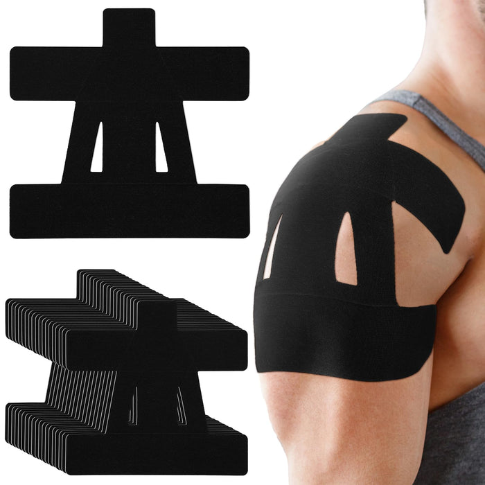 20 Count Kinesiology Tape for Shoulder Pain Relief Pre Cut Sports Waterproof Breathable Enhance Elastic Kinesiology Athletic Tape for Shoulder Support and Muscle Sports(Black)