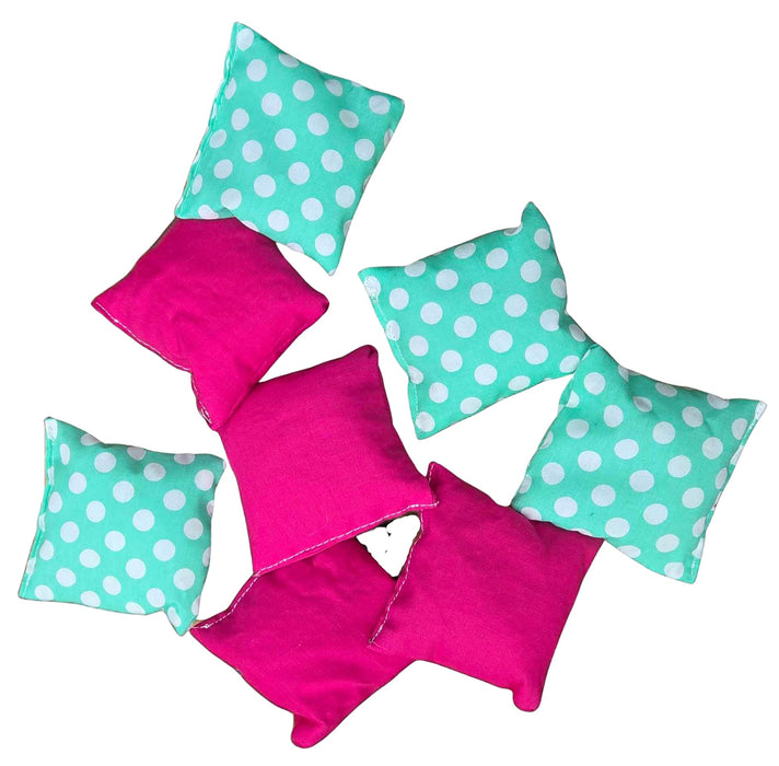 Green dot and hot pink 3" mini replacement cornhole bean bag toss bags