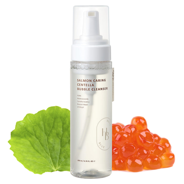 HEVEBLUE Salmon Caring Centella Bubble Cleanser - Salmon PDRN, pH 5.5, Salmon Egg Extract, Centella, Moisturizing, Balancing, Pore Cleansing, Low Irritation, Korean Skincare, Hypoallergenic