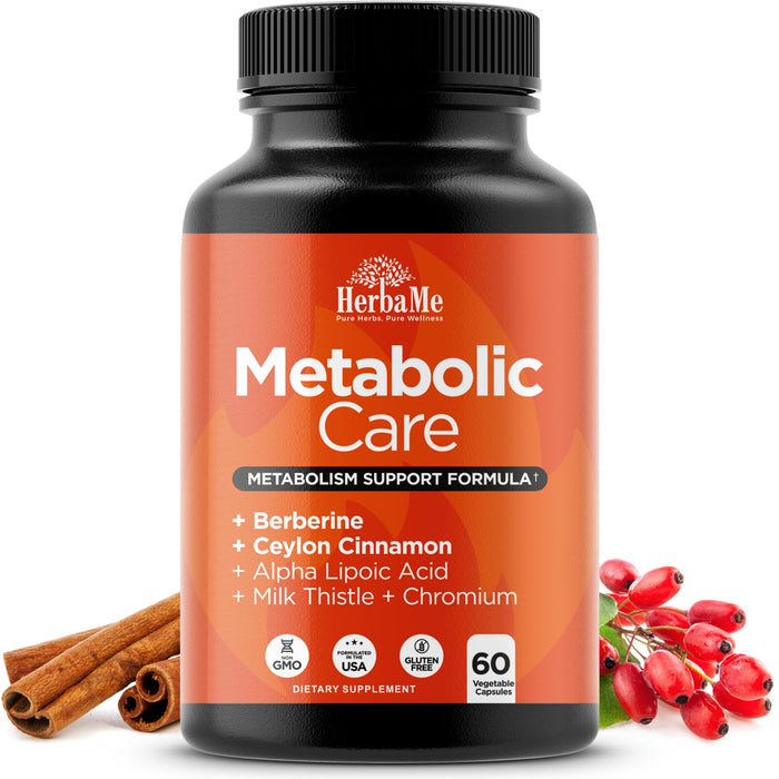 HerbaMe Berberine Supplement with Ceylon Cinnamon, Chromium, Alpha Lipoic Acid, Metabolic Care Supports Metabolism & Cardiovascular Health and Immune System, Helps Maintain Steady Energy Levels