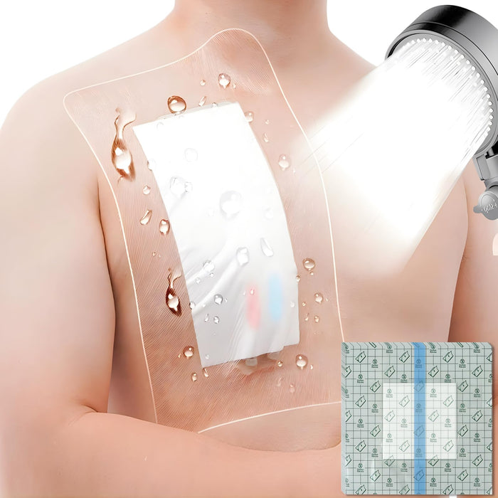 Waterproof Dialysis Catheter Shower Protector PD Catheter Shower Cover Dialysis Port Wound Shield Large Waterproof Bandages for Feeding Tube G Tube Accesorries(9"x9"+Pad, Pack of 25)