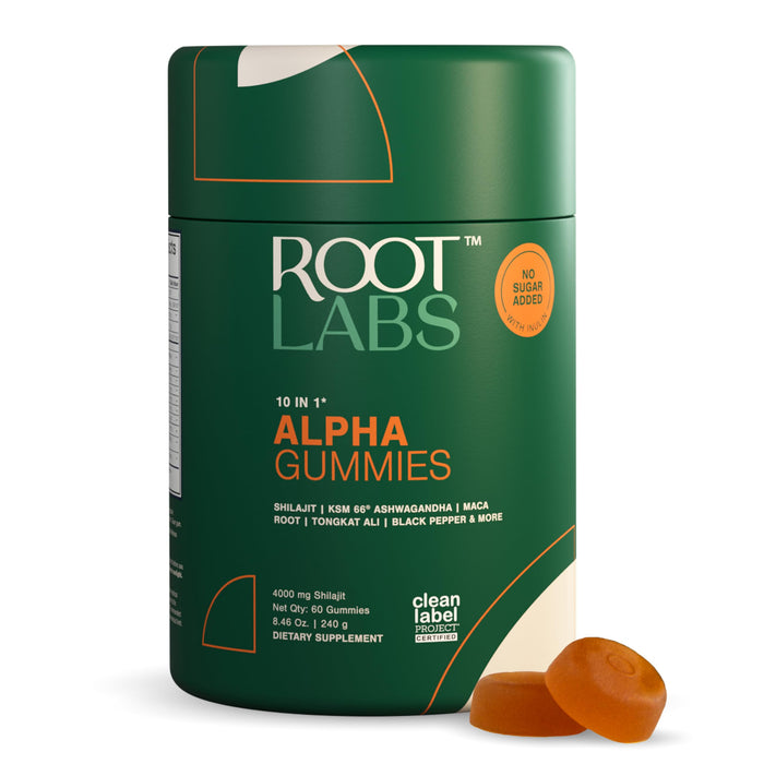 Root Labs10-1 Alpha Gummies | 4000 mg Shilajit I KSM 66 Ashwagandha | Maca Root| Tongkat Ali | No Added Sugar | GMO Free I Vegan I Clean Lab Project Certified I 60 Gummies