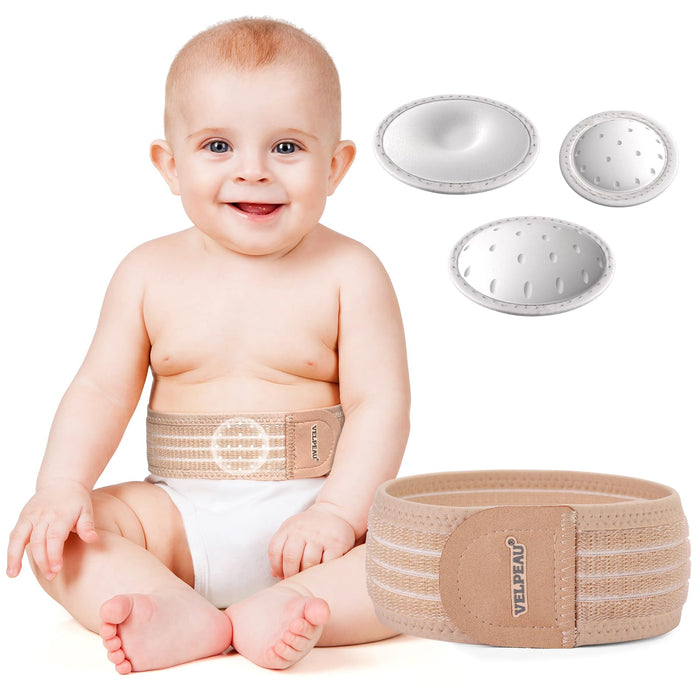 Velpeau Umbilical Hernia Belt Baby Newborn -with 3 Different Shaped Compression Pads, Belly Button Navel Band Wrap Truss Abdominal Binder Support for Infant, Children, Toddler, Kids, One Size < 20"