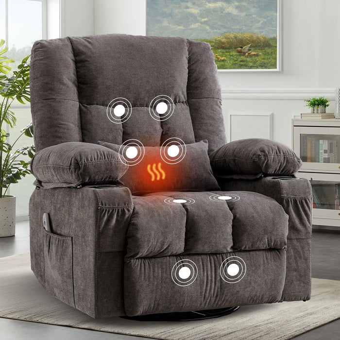 BOSMILLER Oversized Recliner Chair for Adults with Vibration Massage and Lumbar Heating Swivel Rocker Recliner with Cup Holder and USB Charge Port for Living Room