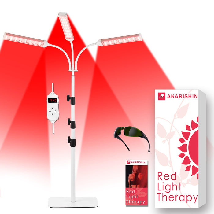 Arikashin Red Light Therapy Lamp with Adjustable Stand, Timer, Height, Brightness - 660nm, 660nm+850nm, 660Nm+940nm- Effective for Body and Skin Vitality, 3-Head,White,27W