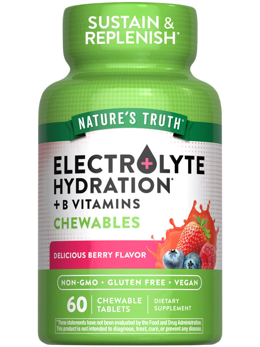 Nature's Truth Electrolyte Tablets | 60 Count | Non-GMO & Gluten Free Chewable Supplement for Hydration | Berry Flavor