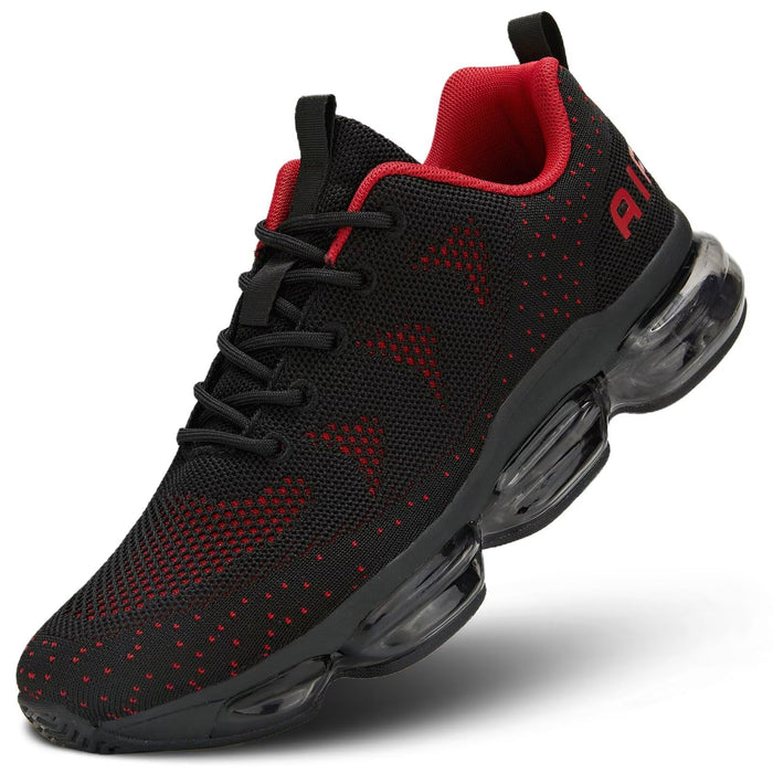 Men's Air Cushion Running Shoes Walking Jogging Fitness Gym Fashion Sneakers Lace Up Casual Comfortable Work Tennis Sport Athletic Trainers Black/Red