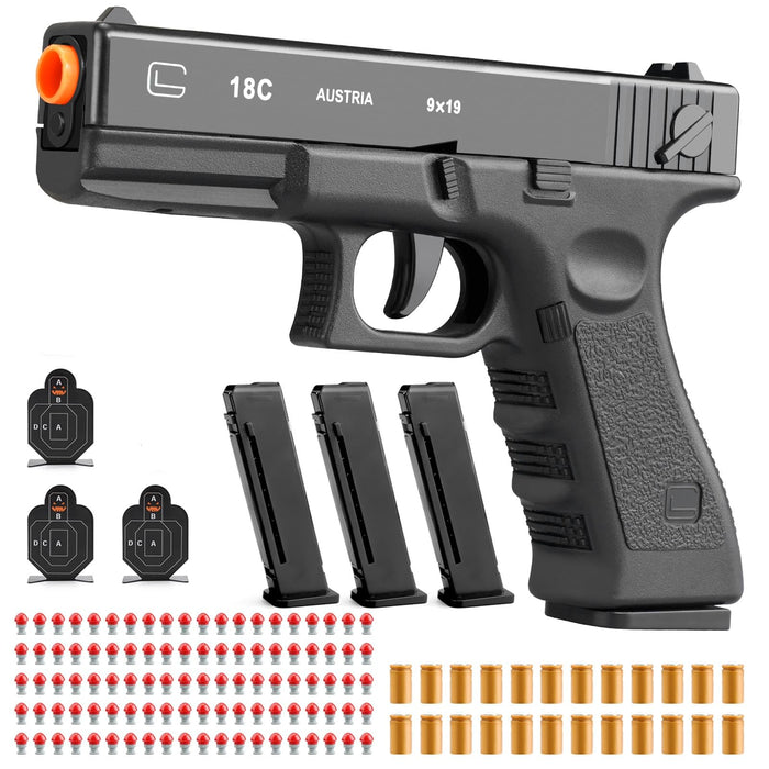 Retros Market Soft Bullet Gun Toy - Semi-Automatic Handgun with Shell Ejection and Auto Rebound， Tactical Target Shooting Game (Orange Safety Tip/No Batteries) 14+ (Black)