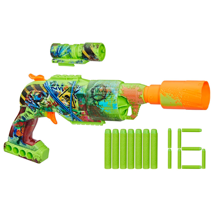 Retros Market Zombie Driller Dart Blaster, 16 Nerf Elite Darts, Rotating 5 Dart Cylinder, Removable Scope, Outdoor Games, Ages 8+