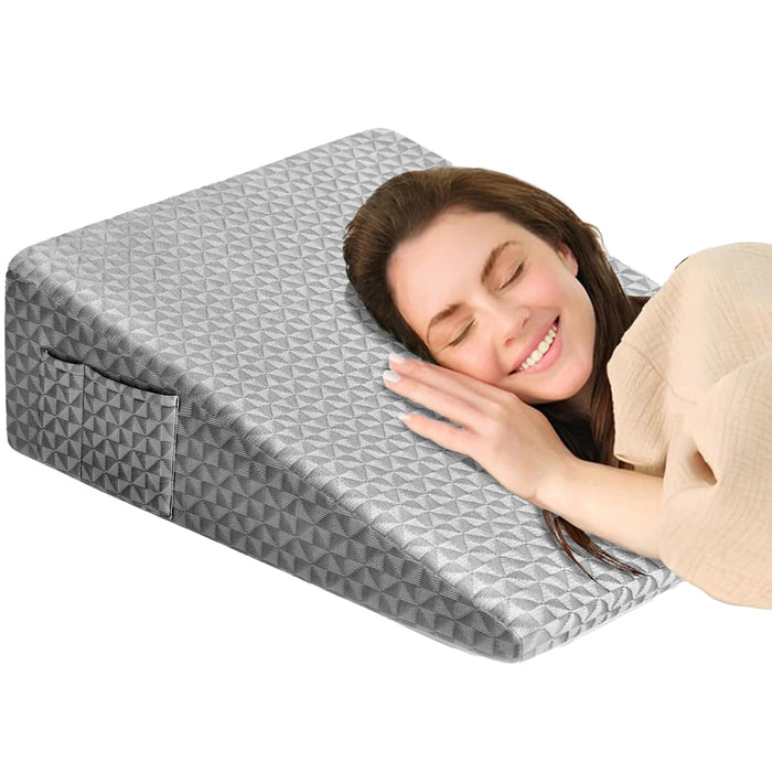 COLDHUNTER Wedge Pillow 7.5" Bed Wedge After Surgery, Back Pain Relief, Memory Foam Pillow Triangle Incline Wedge for Back Support, Leg Elevation（Grey）