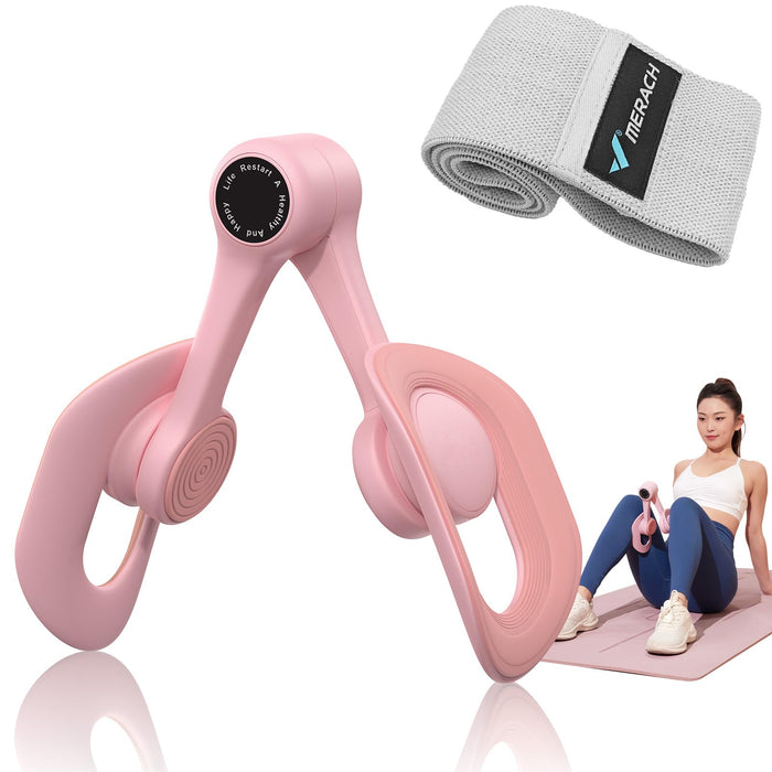 MERACH Thigh Trainer, Pelvic Floor Muscle Trainer, Inner Thigh Exercise Workout Equipment for Home Gym, Pelvic Floor Strengthening Women (Pink with Band)