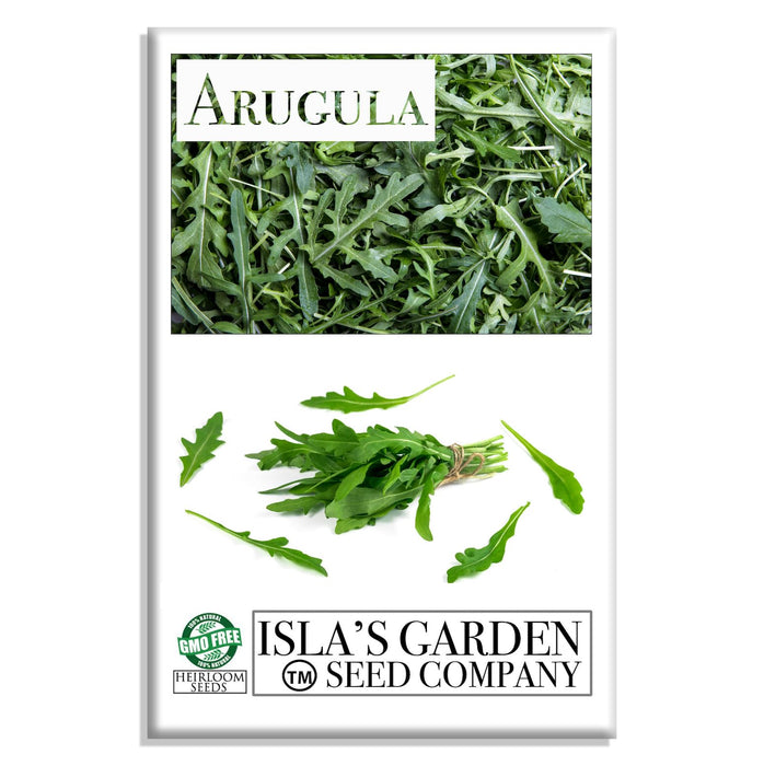 Isla's Garden Seeds Arugula Seeds (Eruca vesicaria SSP. Sativa) – 1000+ Non-GMO & Heirloom Seeds by Isla’s Garden Seeds, Fast-Growing Salad Green with Bold Flavor, Ideal for Raised Beds, Containers & Kitchen Gardens