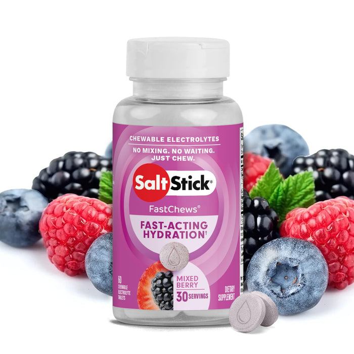 SaltStick Chewable Electrolytes - 60 Mixed Berry Electrolyte Tablets - Just Chew It, Electrolyte Chews for Hydration, Salt Tablets for Runners - 60 Count