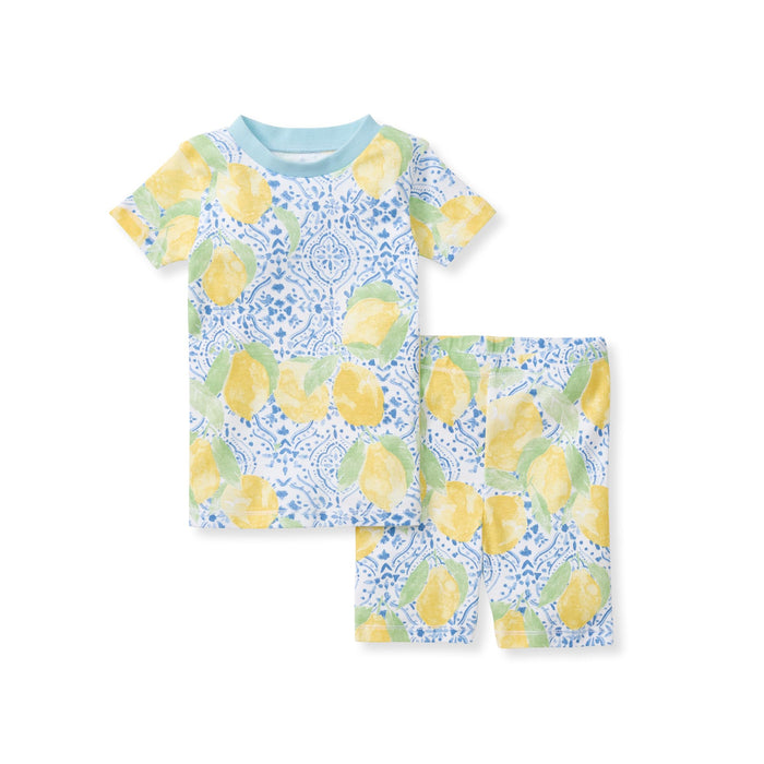 Burt's Bees Baby Baby Girls' Toddler Pajamas, Sleeve Tee and Shorts 2-Piece Pj Set, 100% Organic Cotton, Lemon Tiles