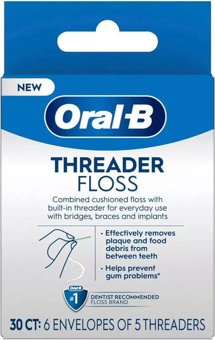 Oral-B Glide Threader Floss | Built-In Threader for Braces, Bridges & Dental Work – 3 Value Packs (30 Single-Use Packets Each)