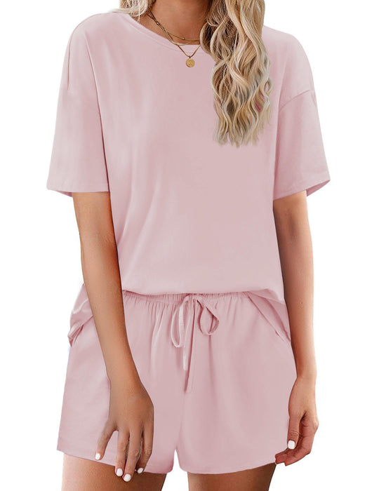 Ekouaer Cotton Pajamas Set for Womens Soft Short Sleeve Lounge Set Shorts Sleepwear Set 2 Piece Pjs Sets Pink