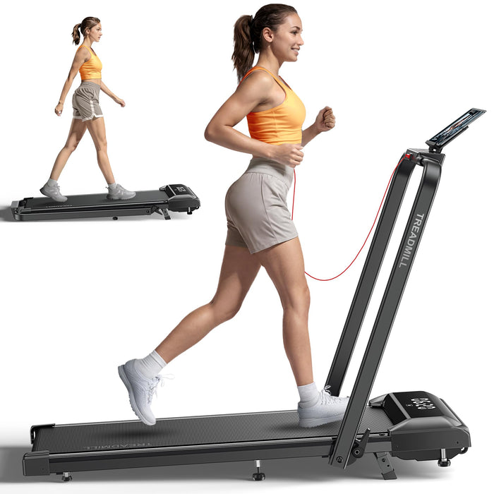 Acezoe Walking Pad Treadmill with Incline and Handle Bar, 2 in 1 Folding Treadmills for Home Small Office, 300lbs Portable Compact Under Desk Treadmill with Remote Control, LED Display and Apps